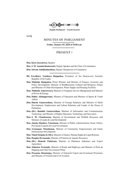 Minutes of Parliament for 03.01.2020