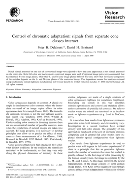 Control of Chromatic Adaptation: Signals from Separate Cone Classes Interact