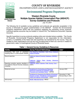 Western Riverside County MSHCP Survey Guidelines & Protocols