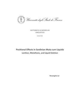 Positional Effects in Sardinian Muta Cum Liquida Lenition, Metathesis, and Liquid Deletion