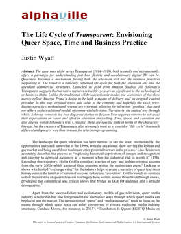 The Life Cycle of Transparent: Envisioning Queer Space, Time and Business Practice