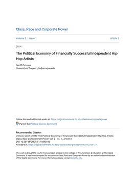 The Political Economy of Financially Successful Independent Hip-Hop Artists," Class, Race and Corporate Power: Vol