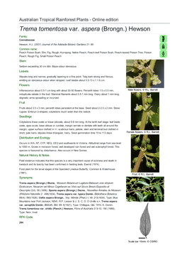 Trema Tomentosa Var. Aspera (Brongn.) Hewson Family: Cannabaceae Hewson, H.J