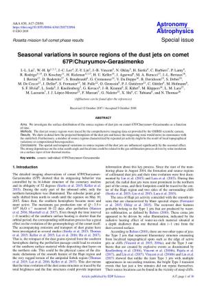 Seasonal Variations in Source Regions of the Dust Jets on Comet 67P/Churyumov-Gerasimenko I.-L