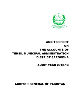 Audit Report on the Accounts of Tehsil Municipal Administration District Sargodha