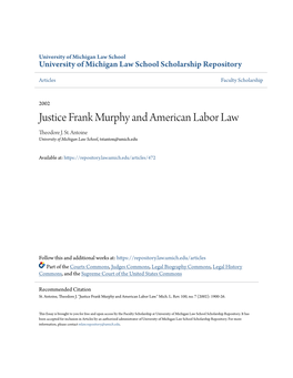 Justice Frank Murphy and American Labor Law Theodore J