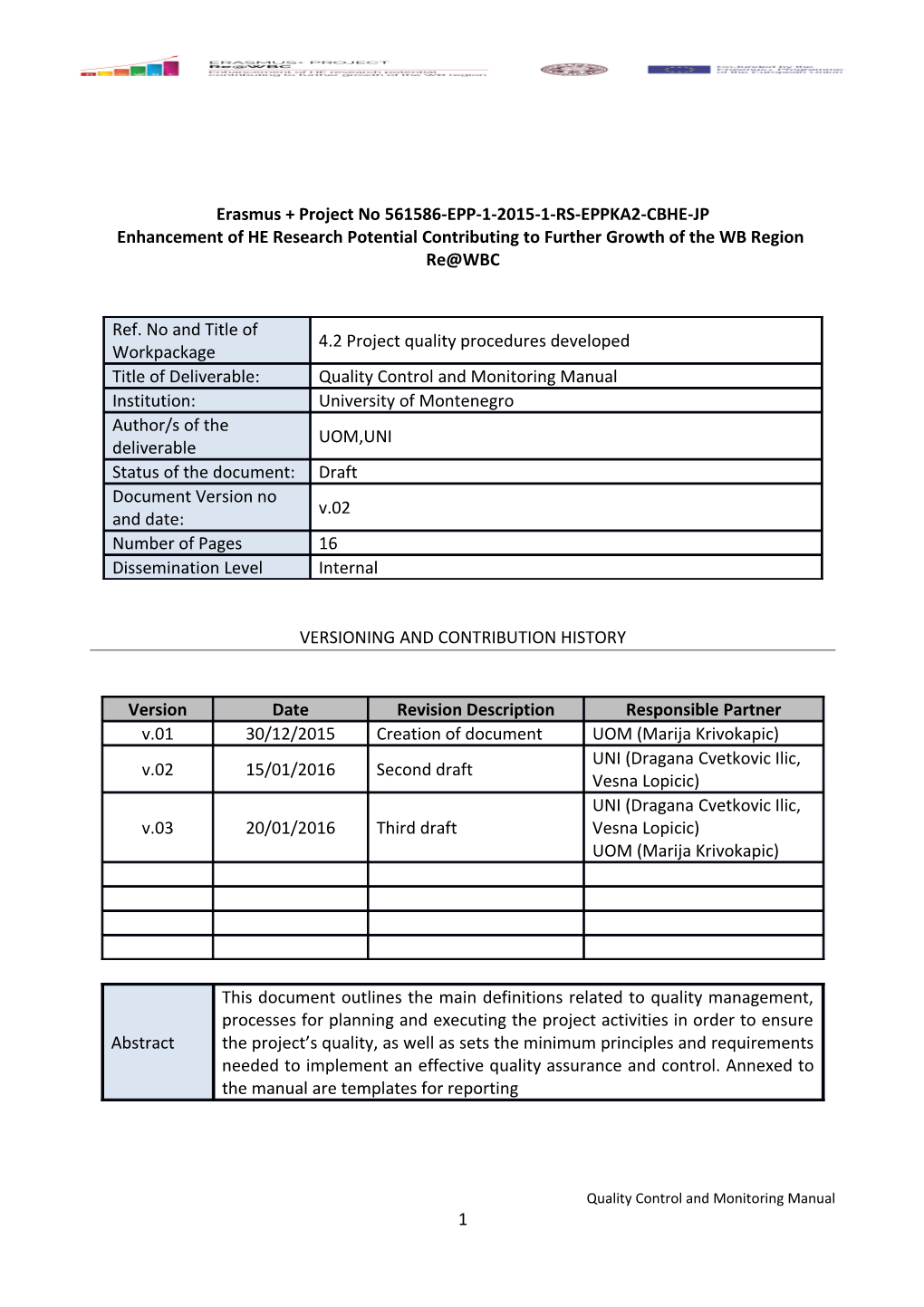 Quality Control And Monitoring Manual