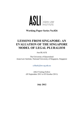 An Evaluation of the Singapore Model of Legal Pluralism
