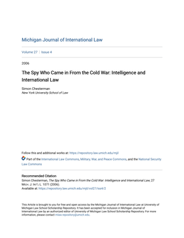 The Spy Who Came in from the Cold War: Intelligence and International Law