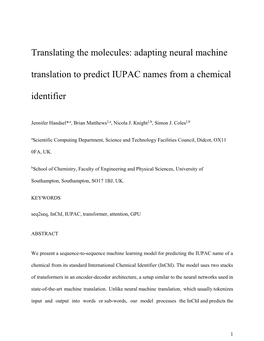 Adapting Neural Machine Translation to Predict IUPAC Names from a Chemical Identifier