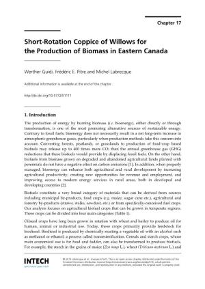 Short-Rotation Coppice of Willows for the Production of Biomass in Eastern Canada