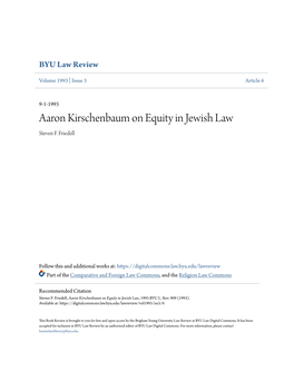 Aaron Kirschenbaum on Equity in Jewish Law Steven F