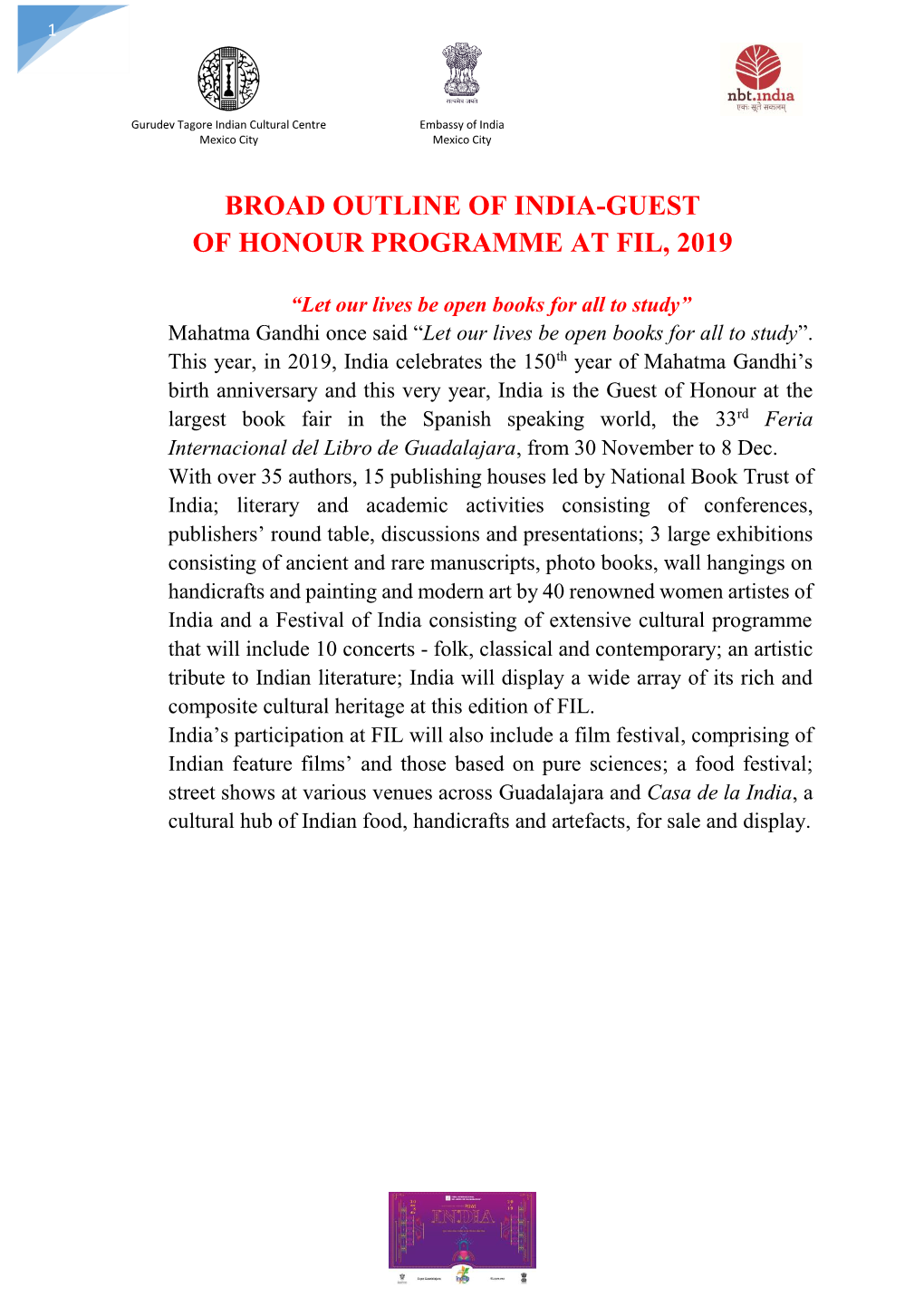 Broad Outline of India's Programme at 33Rd Guadalajara