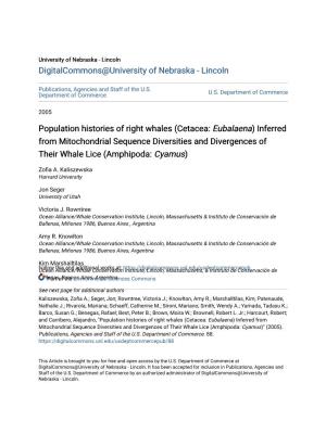 Population Histories of Right Whales (Cetacea: Eubalaena) Inferred from Mitochondrial Sequence Diversities and Divergences of Their Whale Lice (Amphipoda: Cyamus)