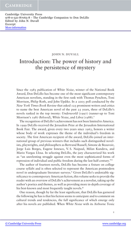 Introduction: the Power of History and the Persistence of Mystery