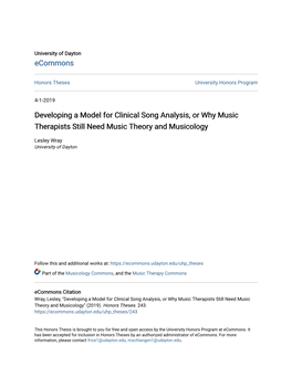 Developing a Model for Clinical Song Analysis, Or Why Music Therapists Still Need Music Theory and Musicology