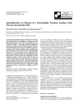 Immobilization on Chitosan of a Thermophilic Trehalose Synthase from Thermus Thermophilus HJ6