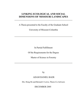 Linking Ecological and Social Dimensions of Missouri Landscapes