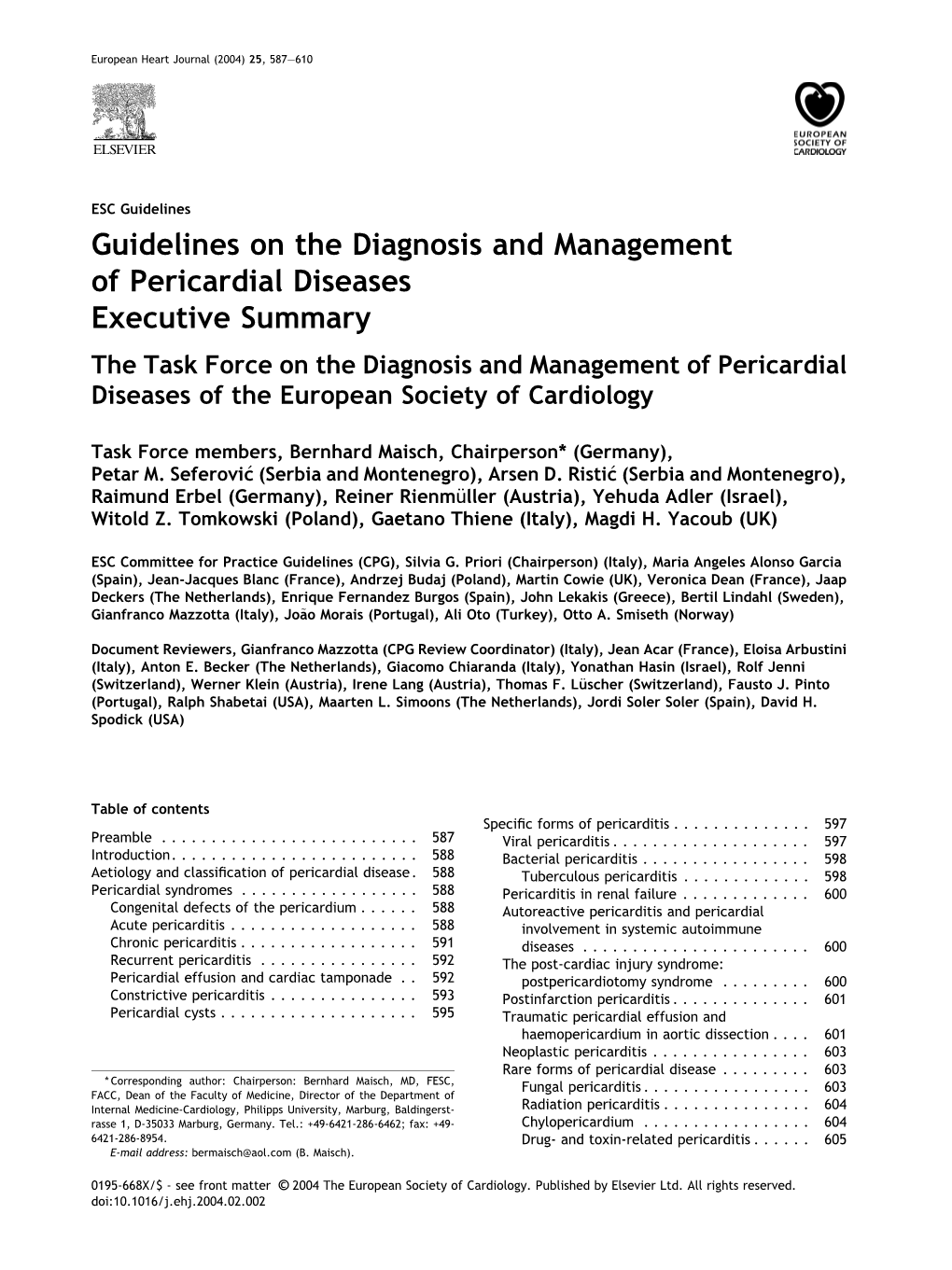 Guidelines on the Diagnosis and Management of Pericardial Diseases