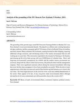 Analysis of the Grounding of the MV Rena in New Zealand, 5 October, 2011