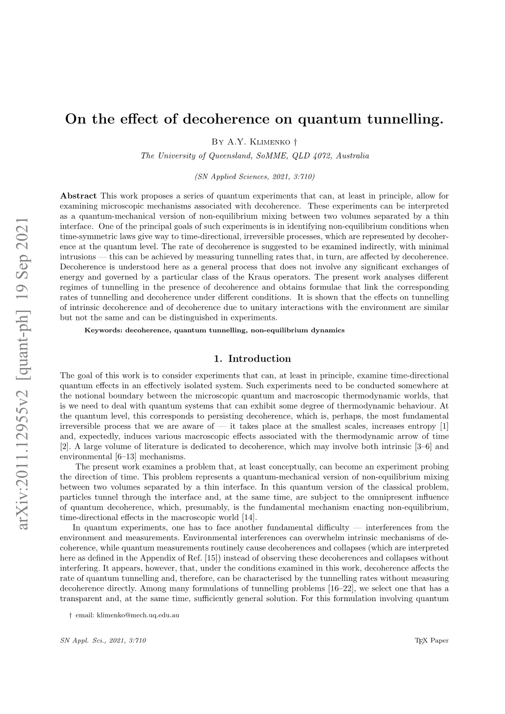 On Quantum Tunnelling with and Without Decoherence and the Direction of Time