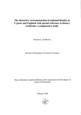 The Discursive (Re)Construction of National Identity in Cyprus and England with Special Reference to History Textbooks: a Comparative Study