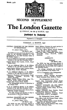 The London Gazette of FRIDAY, the 6Th of MARCH, 1942 By