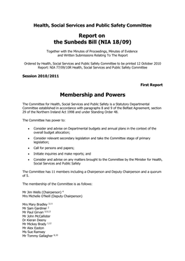 Report on the Sunbeds Bill (NIA 18/09) Membership and Powers