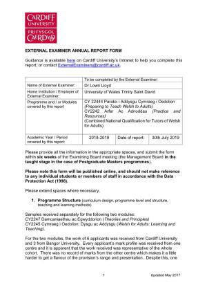 External Examiner Annual Report Form