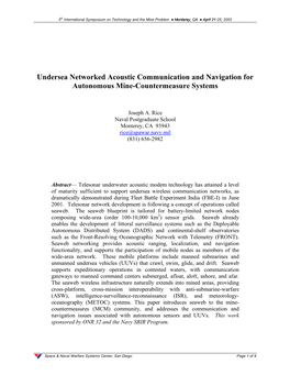 Undersea Networked Acoustic Communication and Navigation for Autonomous Mine-Countermeasure Systems