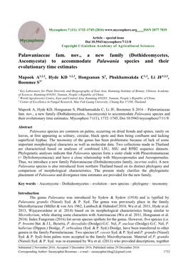 Dothideomycetes, Ascomycota) to Accommodate Palawania Species and Their Evolutionary Time Estimates