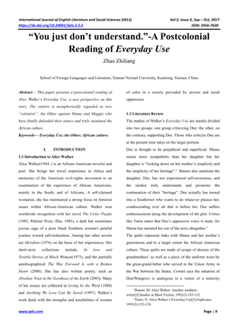 A Postcolonial Reading of Everyday Use Zhao Zhiliang