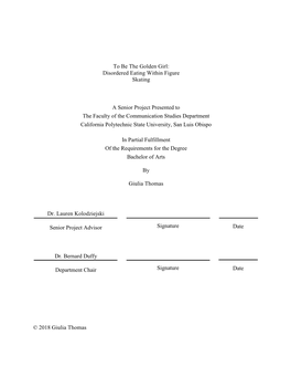 To Be the Golden Girl: Disordered Eating Within Figure Skating A