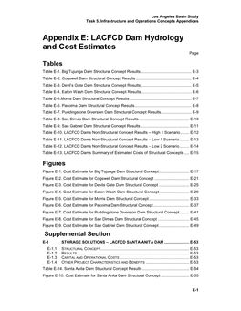 Appendix E: LACFCD Dam Hydrology and Cost Estimates Page Tables Table E-1