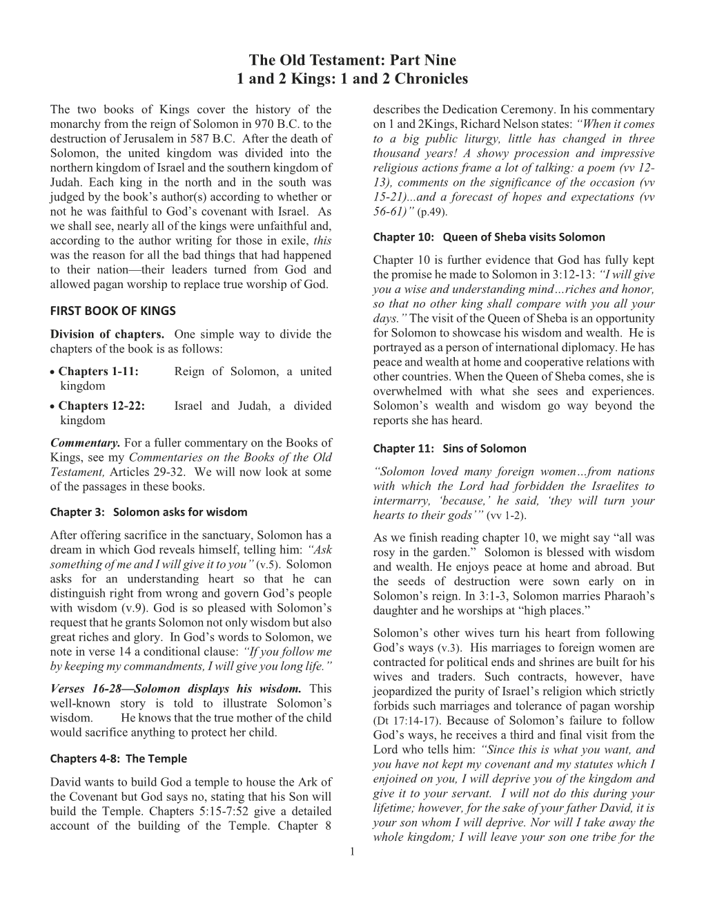 The Old Testament: Part Nine 1 and 2 Kings: 1 and 2 Chronicles