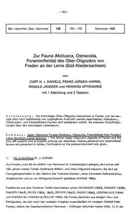 Zur Fauna (Mollusca, Ostracoda, Foraminiferida) Des Ober-Oligozäns Von Freden an Der Leine (Süd-Niedersachsen)