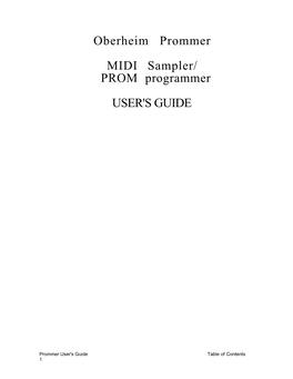 Oberheim Prommer MIDI Sampler/ PROM Programmer USER's GUIDE