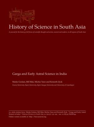 History of Science in South Asia a Journal for the History of All Forms of Scientific Thought and Action, Ancient and Modern, in All Regions of South Asia