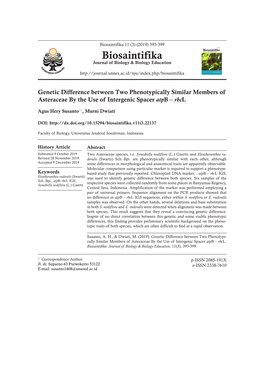 Biosaintifika 11 (3) (2019) 393-399 Biosaintifika Journal of Biology & Biology Education