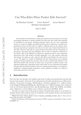 Can Who-Edits-What Predict Edit Survival? Arxiv:1801.04159V2