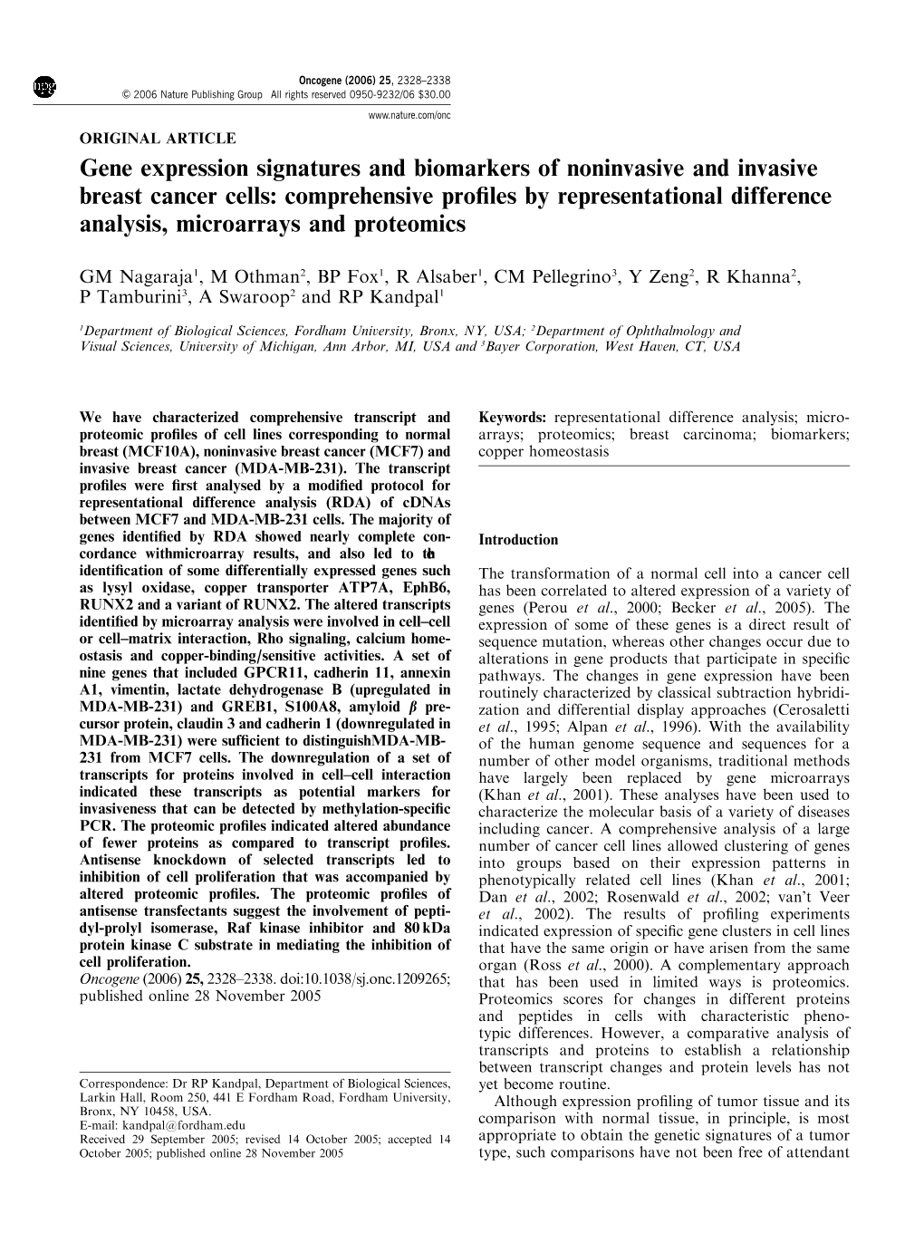 Gene Expression Signatures and Biomarkers of Noninvasive And