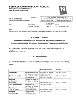 BEZIRKSHAUPTMANNSCHAFT MÖDLING Fachgebiet Gesundheitswesen 2340 Mödling, Bahnstraße 2