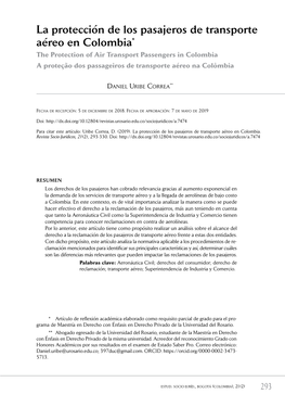 La Protección De Los Pasajeros De Transporte Aéreo En Colombia*