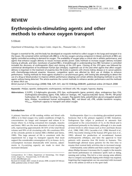 Erythropoiesis-Stimulating Agents and Other Methods to Enhance Oxygen Transport
