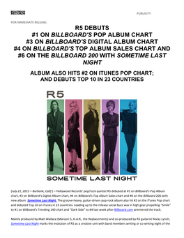 R5 Debuts #1 on Billboard's Pop Album Chart #3 On