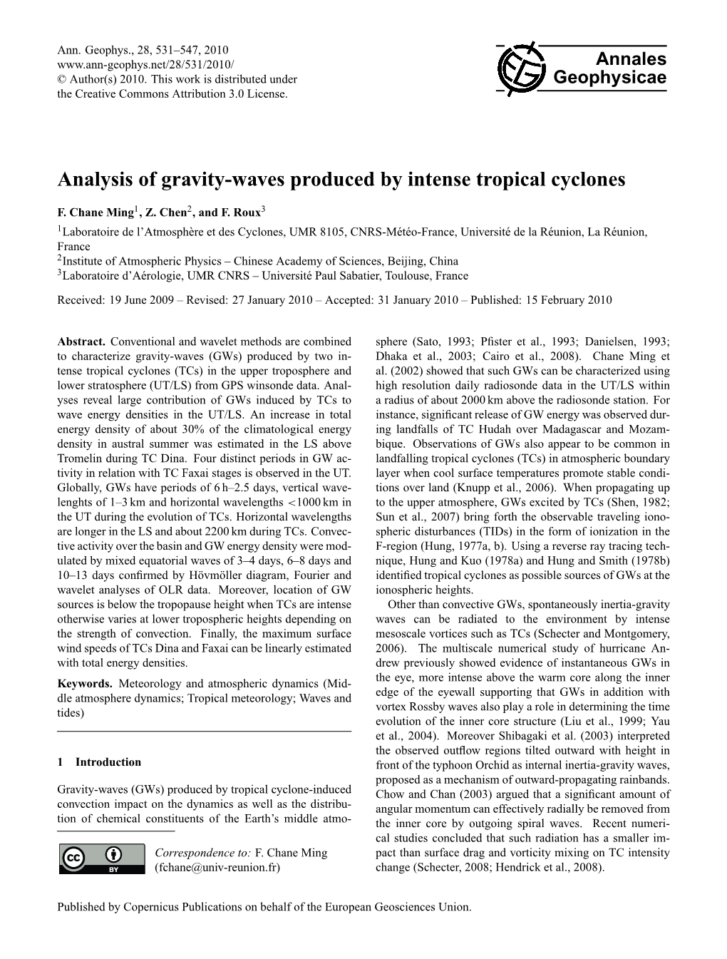 Analysis of Gravity-Waves Produced by Intense Tropical Cyclones