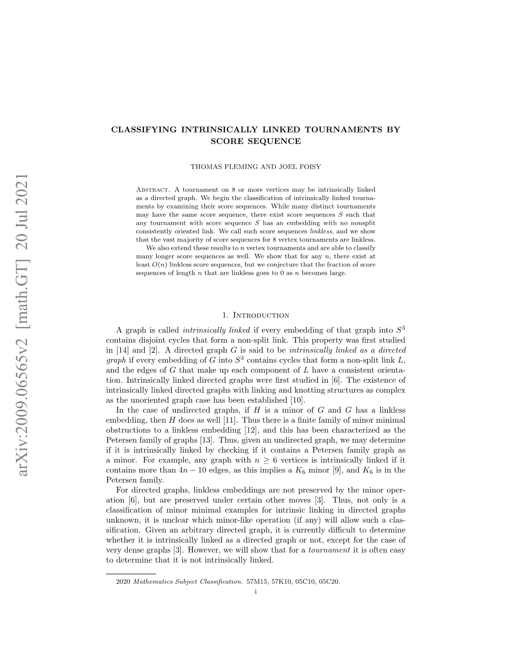 Arxiv:2009.06565V2 [Math.GT] 20 Jul 2021 Petersen Family