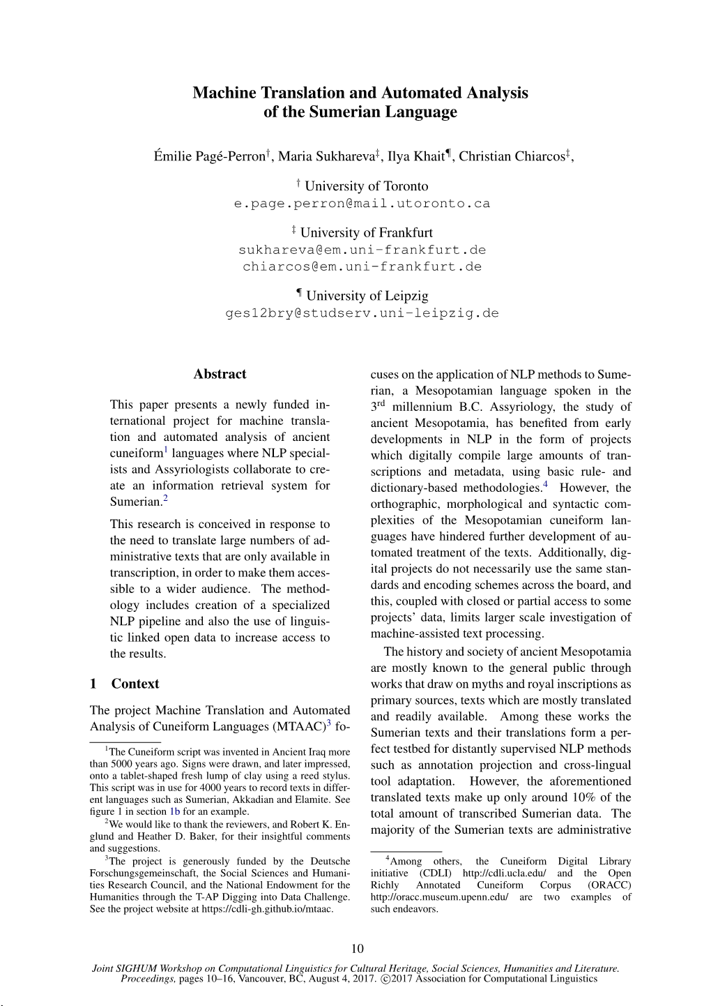 Machine Translation and Automated Analysis of the Sumerian Language