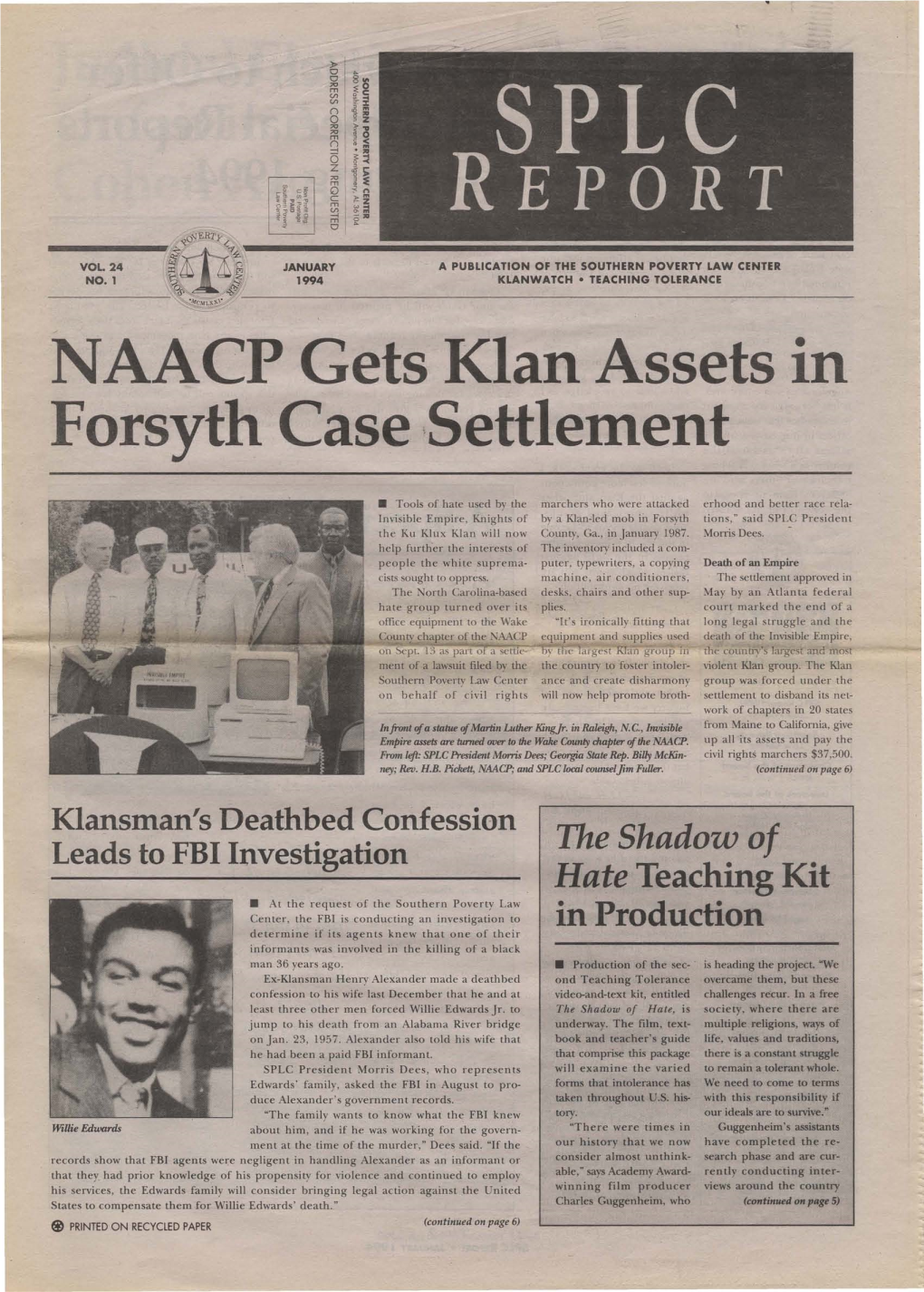 NAACP Gets Klan Assets in Forsyth Case ,Settlelllent
