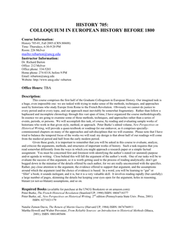History 705: Colloquium in European History Before 1800